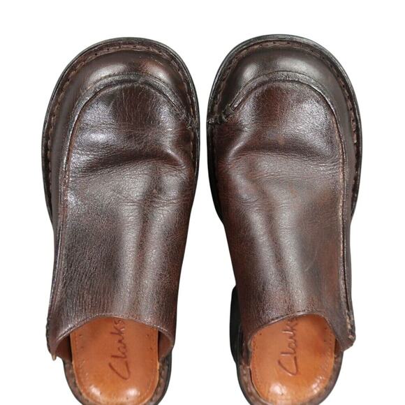 Clarks Shoes Womens 7 Casual Clogs Slip On Leather Brown Retro Classic Comfort - Picture 8 of 13